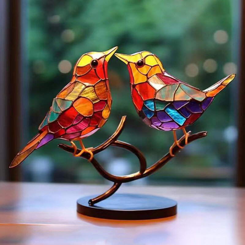 Poplamione akrylowe ptaki na ozdoby na biurko gałęzi, dwustronne wielokolorowe ozdoby na biurko posągu rzemiosła ptaków