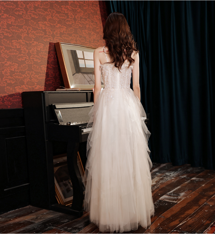 Женское вечернее платье на бретельках, длинное белое Сетчатое платье без рукавов, расшитое блестками, для свадьбы, подружки невесты, 2023