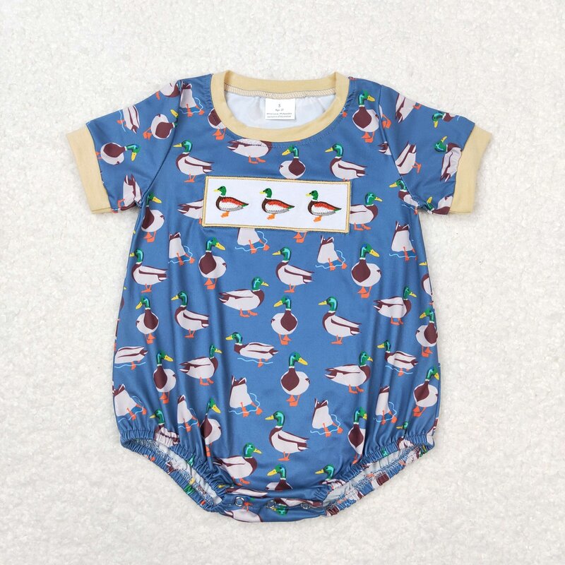 Оптовая продажа, комбинезон с изображением утки для новорожденных, комбинезон с короткими рукавами для маленьких мальчиков, детский Камуфляжный цельный комбинезон