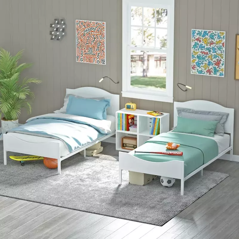 Quadro de cama com cabeceira e footboard de madeira, plataforma do metal, Timy, gêmeo, meninos, meninas, adolescentes, adultos