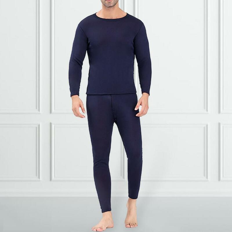 1 Set Men Winter Thermal Underwear Set Thickened Stay Warm Slim Fit Comfortable Durable Fabric Top Pant Suit