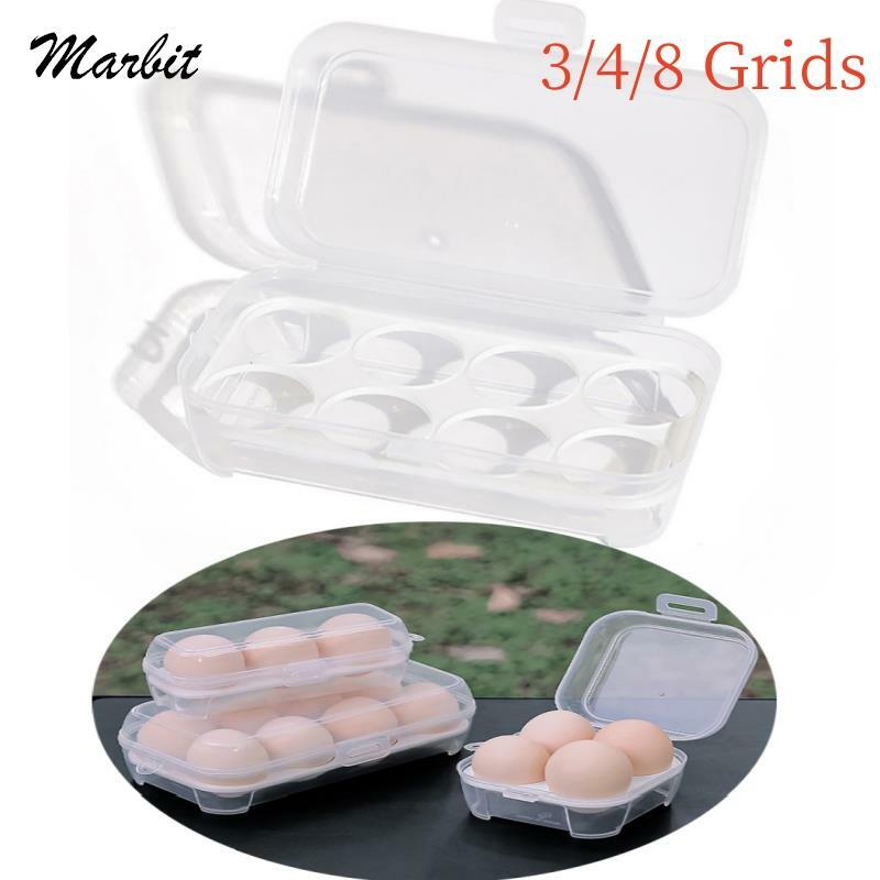 Kotak penyimpanan telur portabel 3/4/8 kisi, pemegang telur dapur tahan lama, wadah makanan berkemah luar ruangan