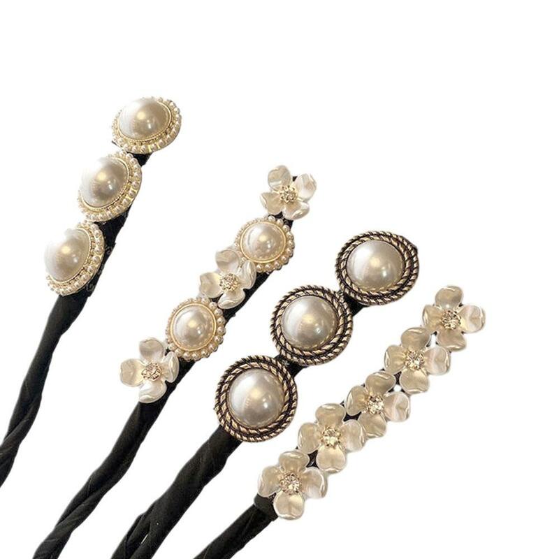 Bigoudis coréens élégants de fleur de perle, fabricant de chignon, accessoires de coiffure paresseux, épingle à cheveux, tressage, outils de coiffure de poignée de cheveux