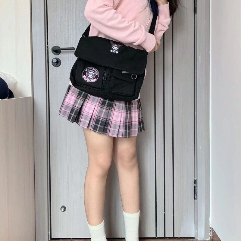 MBTI White Kuromi Womens Shoulder Bag Canvas Jk Casual College Style Messenger Bag Japanese Fashion Daily Luxury Female Handbag