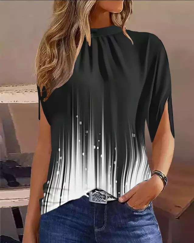 Jersey de cuello redondo para mujer, camisa de manga Irregular con estampado Digital, informal, a la moda, novedad de otoño e invierno