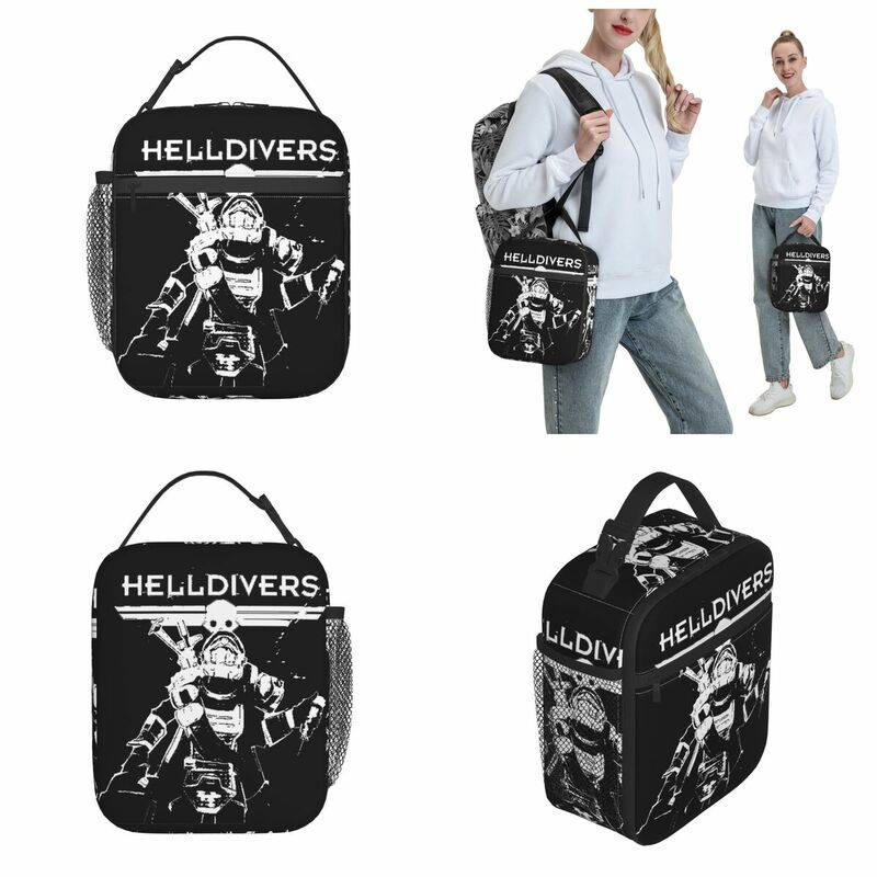 Helldivers Fanart Insulated Lunch Bag Cooler Bag Reusable Large Tote Lunch Box Food Storage Bags Work Outdoor