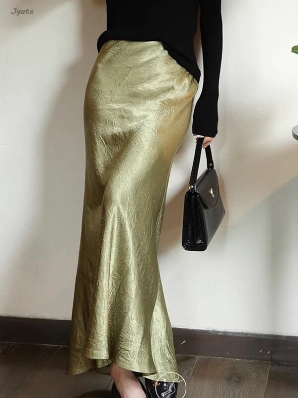 Женская длинная юбка-годе, французская универсальная атласная юбка с тисненым цветком, роскошная летняя юбка с высокой талией и молнией, новинка 2024