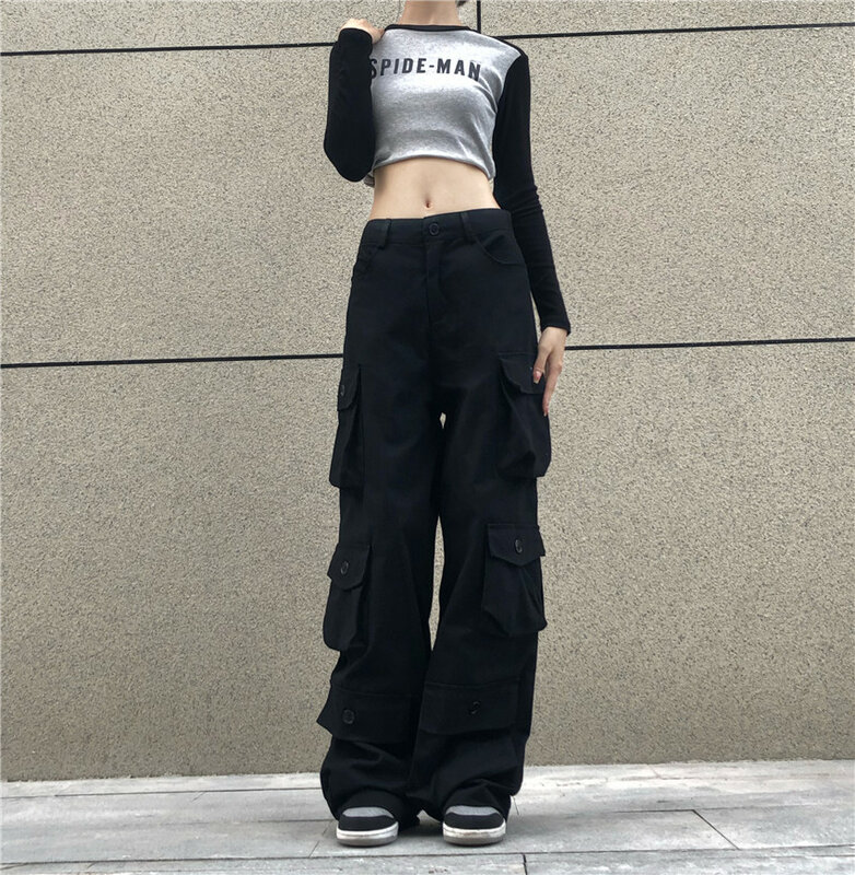 Women Apricot Cargo Pants Harajuku Streetwear Baggy Parachute Pants Y2k 2000s 90s Aesthetic Pants Vintage Trousers Clothes 2024