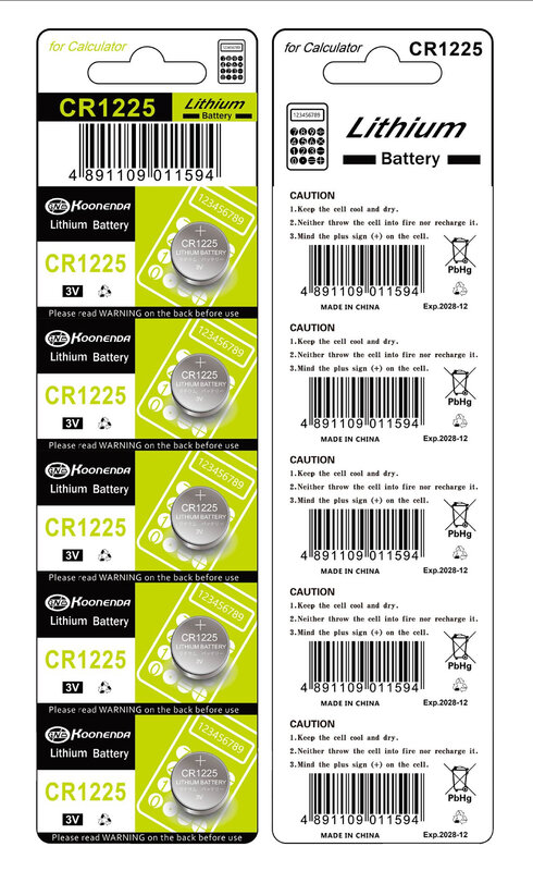 Eunicell-3V 50mAh CR1225 Coin Cells Baterias, CR1225, DL1225, BR1225, 5020LC, LM1225, Bateria De Lítio, Relógio, Controle Remoto, Brinquedos