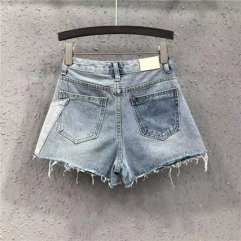 Shorts jeans combinados personalizados femininos, largos e versáteis, calças quentes, coloridas, tendência de verão, novo, 2024