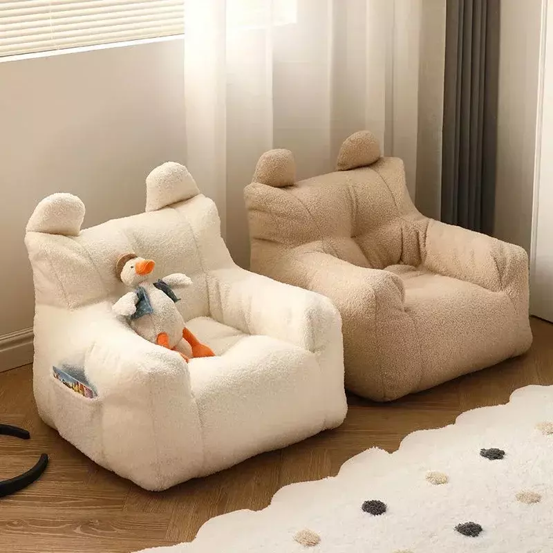 Cute Little Sofa Chair Children's Mini Seat Baby Reading Lazy Dwarf Sofa Cotton Linen Lamb's Wool Fabric Removable Sofa Cover