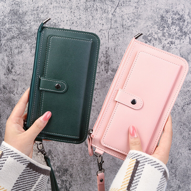 Fashion PU Leather Long Wallets Women Handheld Wallet Multifunctional Multi-card Position Clutch Buckle Zipper Student Wallet