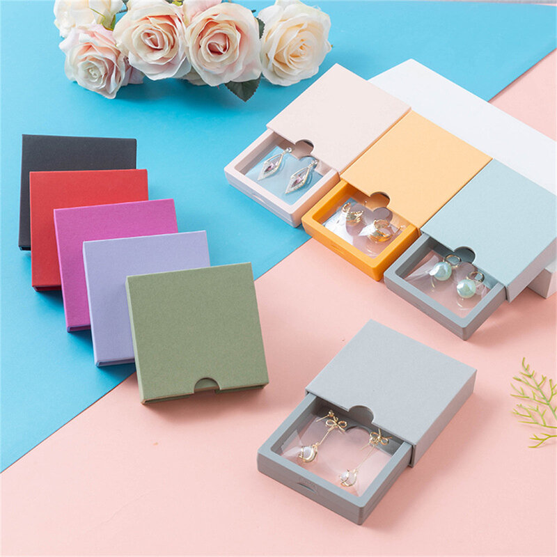 PE Film Jewelry Storage Box 3D Packaging Case Gemstone Free Stand Floating Frame Membrane Ring Earrings Necklace Display Holders