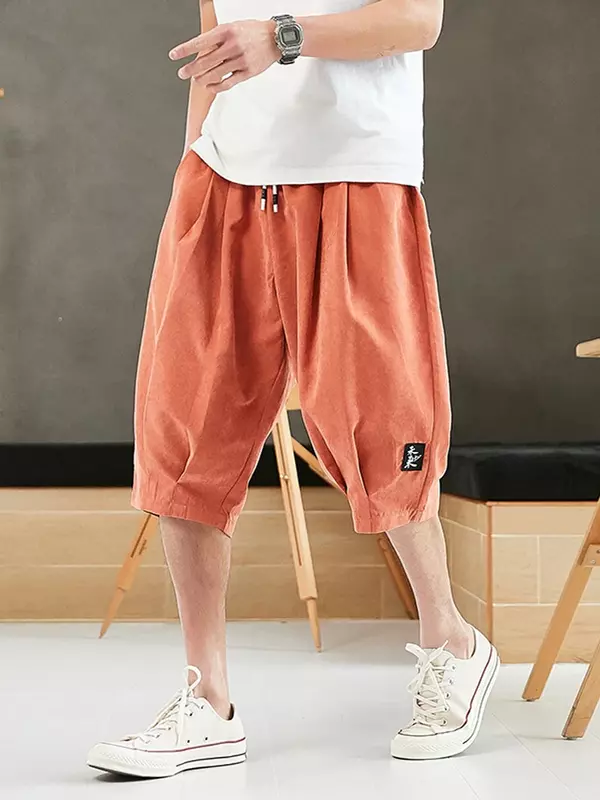 Masculino estilo chinês harém corredores curtos, calça capris masculina, calça larga casual com comprimento de bezerro, tamanho grande 8XL, verão
