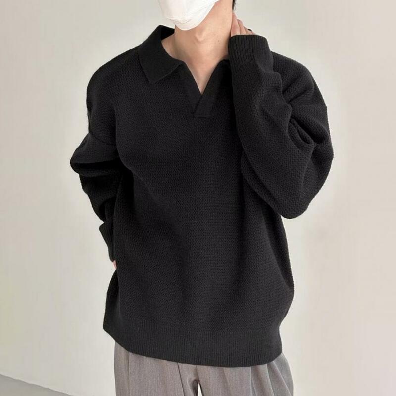 Maglione da uomo leggero maglione da uomo con colletto a risvolto maglione lavorato a maglia con risvolto a maniche lunghe da uomo per l'autunno/inverno