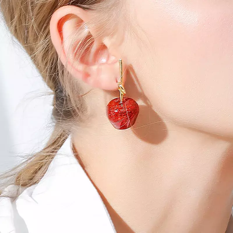 Gold Alloy Transparent Green Pink Purple Red Cherry Clip-on Earrings Party Jewelry Transparent Resin Cherry Earrings Women Girls