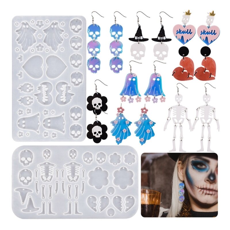Halloween Geometric Skull Pumpkin Earrings Pendant Keychain Mold for Luggage Bag