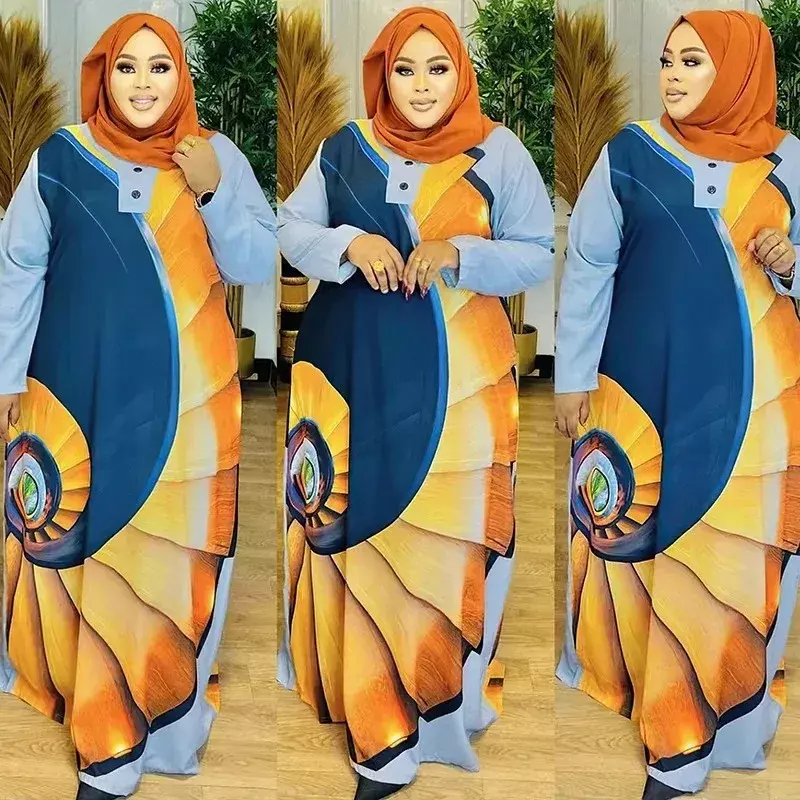 เดรสแอฟริกันขนาดใหญ่พิเศษสำหรับผู้หญิงแฟชั่นมุสลิมเสื้อผ้าสไตล์2024แบบดั้งเดิมสไตล์ Boubou dashiki ชุดออกงานกลางคืน