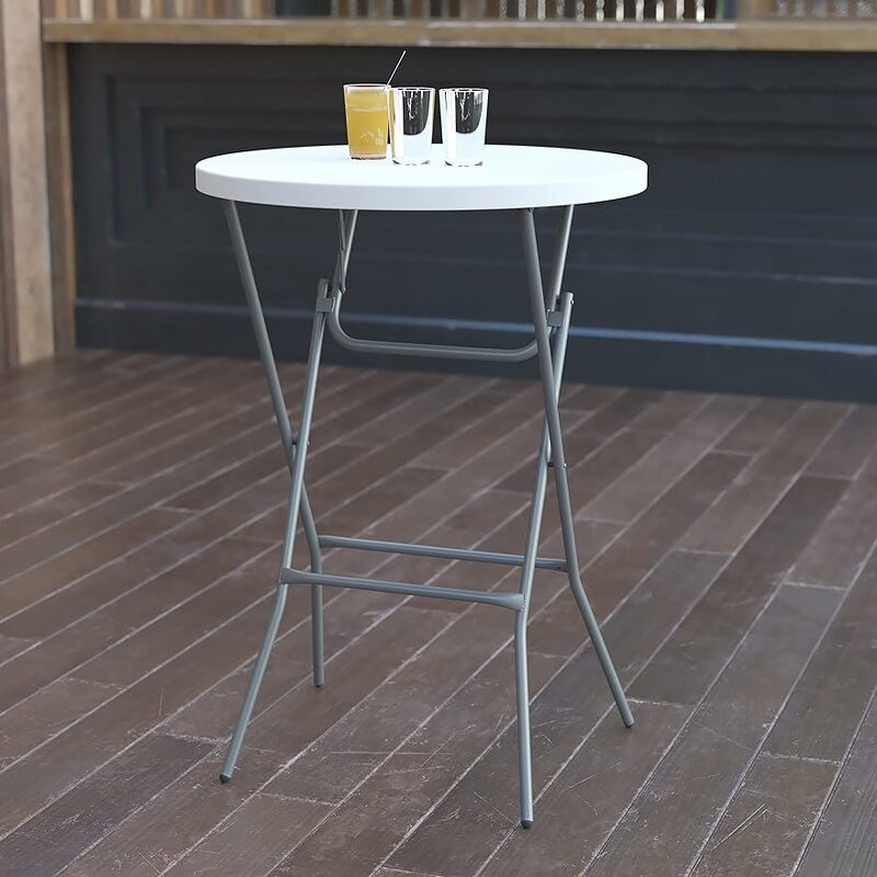 Round Plastic Bar Height Folding Event Tables, Set of 4, Granite White cocktail table