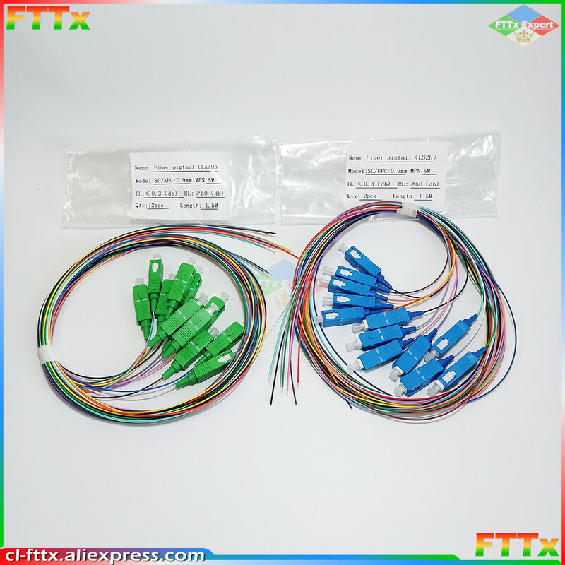 Fibre optique colorée, 12 couleurs SC / APC /UPC Pigtail LAZH Simsake monomode 0.9mm qualité approvisionnement d'usine