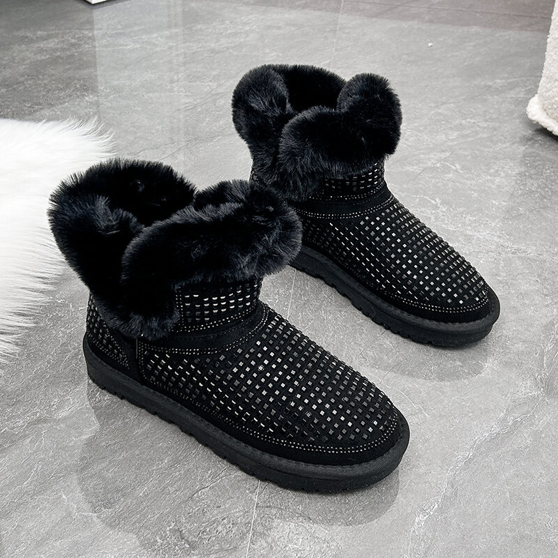 Damyuan-Botas de zíper peludo para mulheres, calçados de luxo peludo, luxuoso, quente, sapatos de inverno, moda, novo, 2023