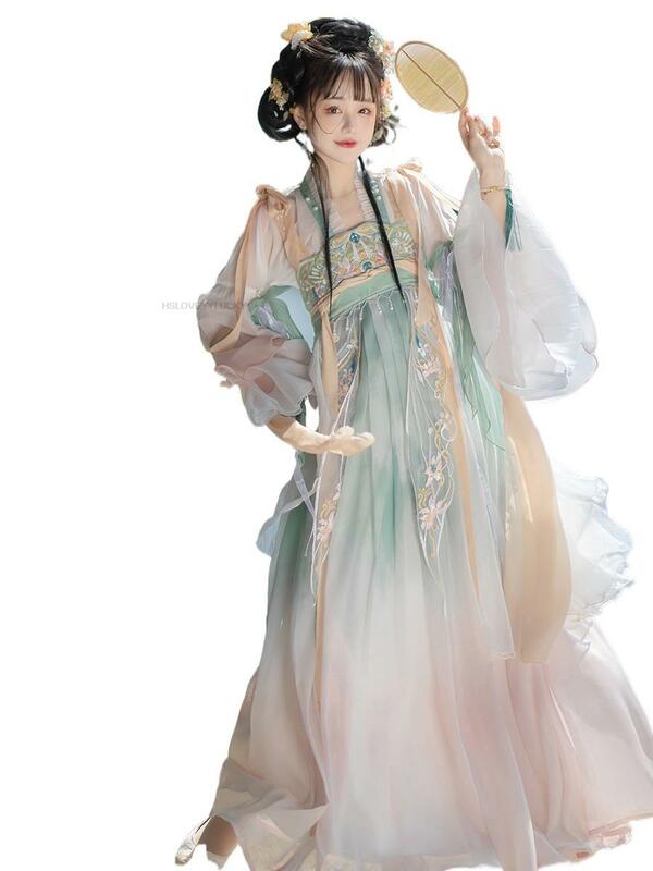 Vestido Hanfu tradicional de estilo chino para mujer, conjunto de vestido Hanfu de hada bordada pesada, primavera y verano