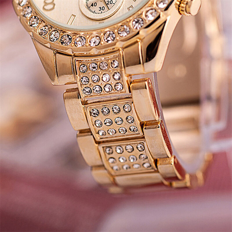 Requintado relógio de quartzo em aço inoxidável feminino, strass luxuoso, relógio casual feminino, recém-chegados, 2022