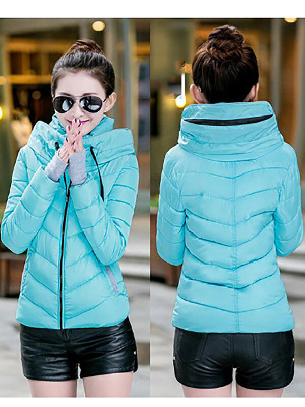 Fitshilling Winter Hooded Cotton Coat Women's Street Clothing Slim Fit Fashion Warm Parkas Women's Clothing Thickened Jacket