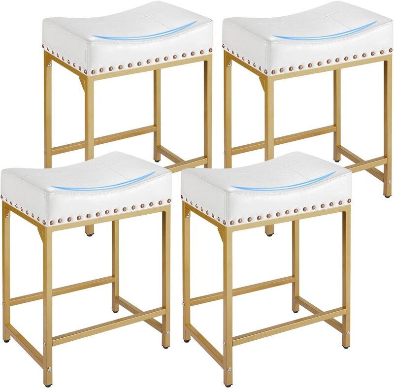 Modern White and Gold Counter Height Bar Stools Set, Counter Height, Counter Stools para Kitchen Counter, 24 in