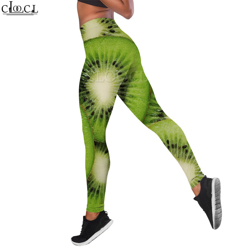 CLOOCL-mallas informales para mujer, pantalones con estampado 3D de Kiwi, sin costuras, para entrenamiento y gimnasio