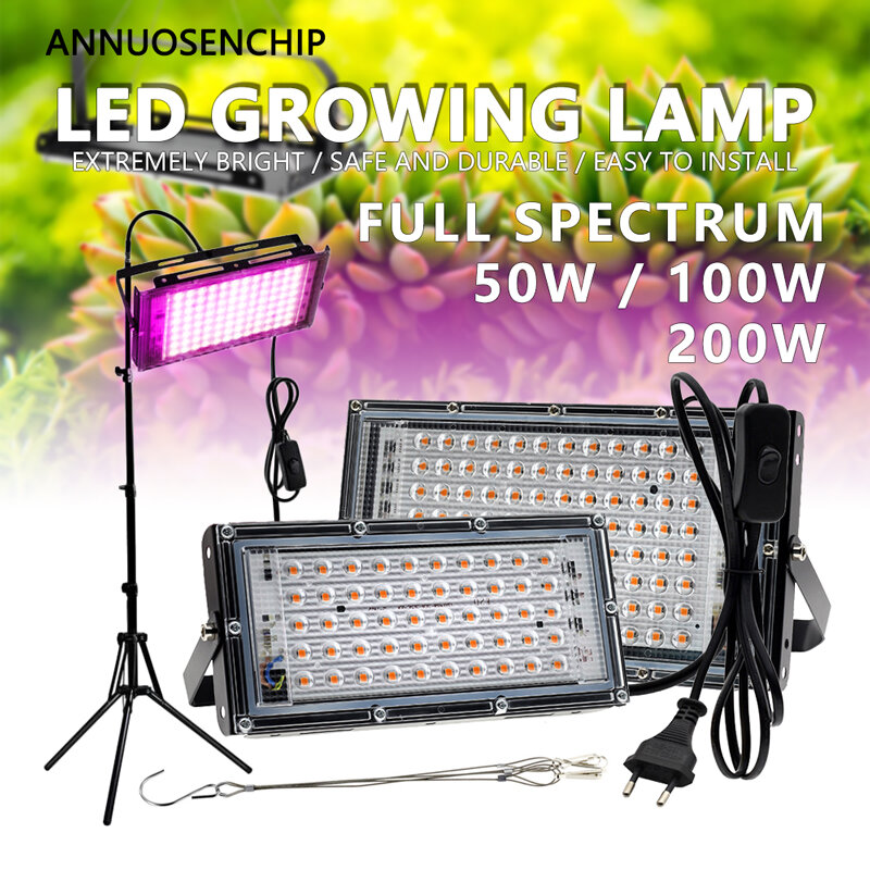 Luz LED de espectro completo para cultivo de plantas, lámpara de relleno para invernadero de interior, 50W, 100W, 200W, CA, 220V, carcasa de aluminio, trípode, vegetal, fruta, flor