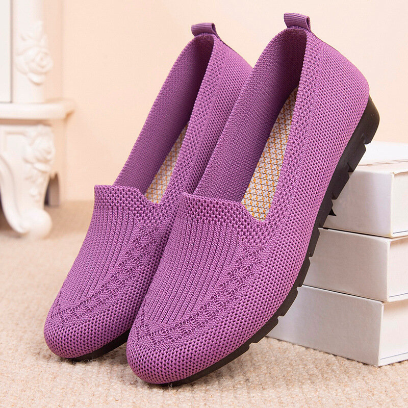 Zapatos planos transpirables de malla para mujer, calzado informal, cómodo, ligero, sin cordones, para verano