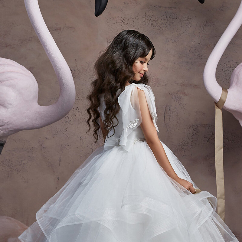 New Children's Wedding Dress Performance Birthday Show Piano Lace Sleeveless Bunny Long Dress