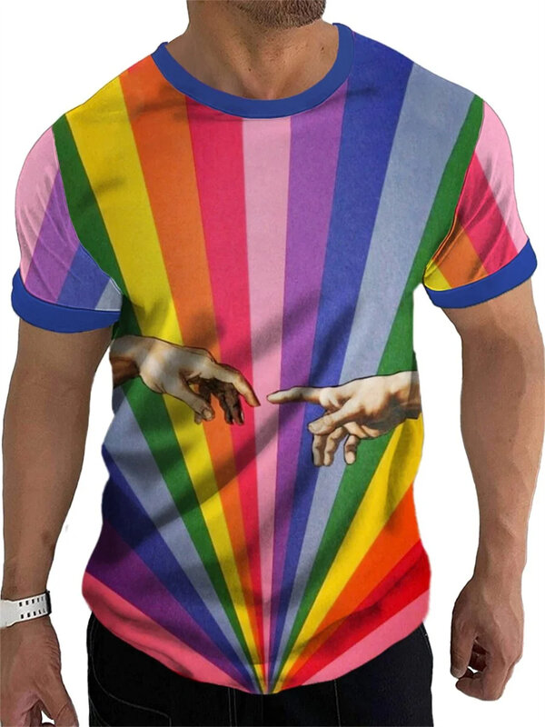 Camiseta padrão de amor masculina, estampa 3D, Tops de manga curta, sexo casual, moda de rua, roupa diária, verão, 2024
