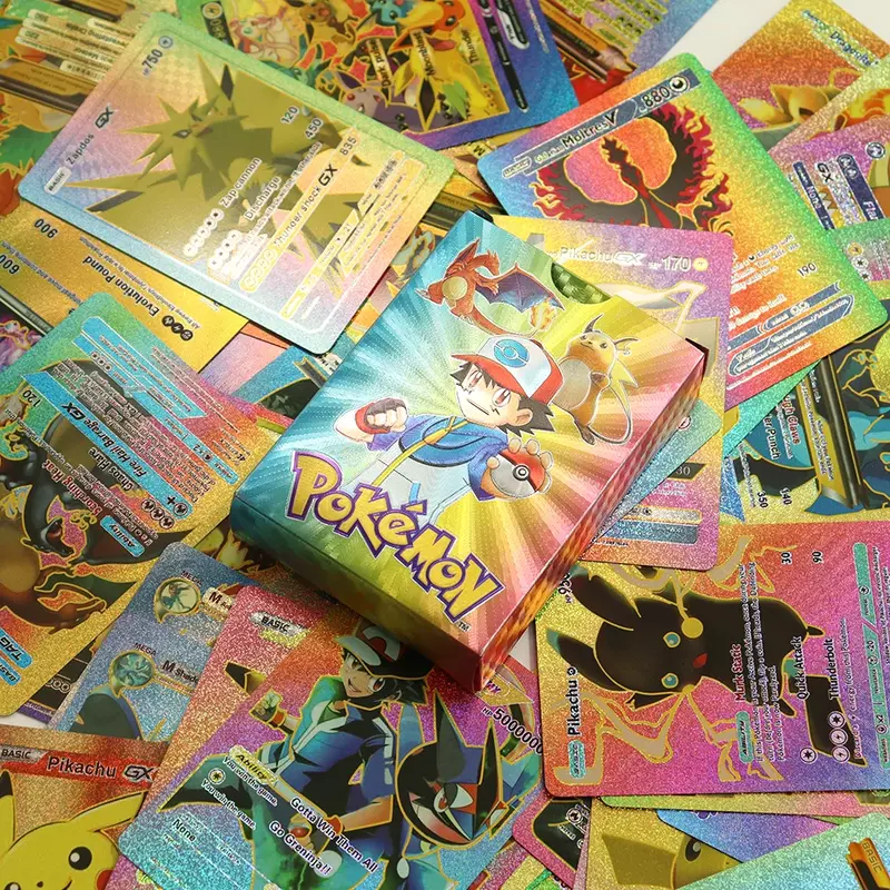 27-55 Stück Pokemon bunte Goldfolie Karte Charizard Pikachu Arceus Silber Regenbogen Englisch Spanisch Vstar Vmax Karte