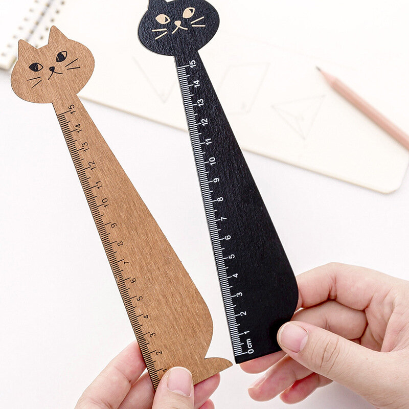 1 PCS New Cat Straight Ruler Wooden 15CM Cute Ruler  Kawaii Tools Stationery Cartoon Drawing Gift Office School Supplies