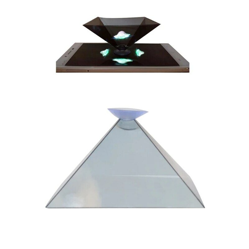 Suporte universal para projetor pirâmide com holograma 3D para celular, imagens 360 ​​graus, interação desenhos