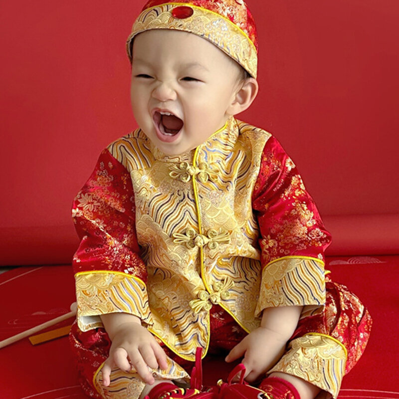 Традиционный китайский костюм Тан в стиле ретро для малышей, праздничная одежда на сто дней и один год, подарок для детей, Новогодняя одежда