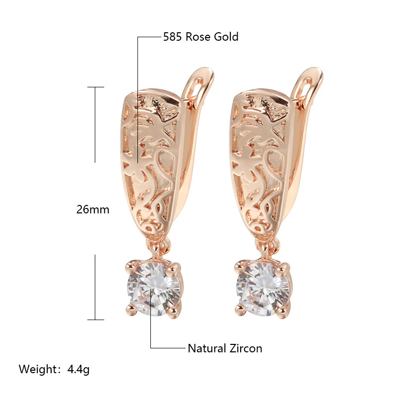 SYOUJYO Natural Zircon Water Drop Earrings For Women Vintage Design 585 Rose Gold Color Luxury Jewelry