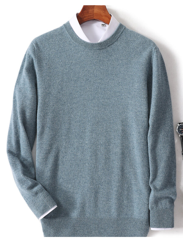 Autumn and winter new first-line ready-to-wear men's 100% pure wool sweater round neck loose warm solid color pullover
