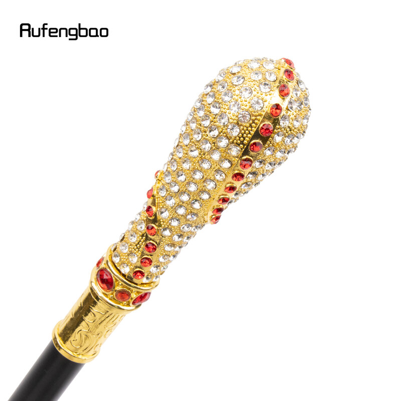 Golden Red Artificial Diamond Walking Stick Decorative Cospaly Vintage Party Fashionable Walking Cane Halloween Crosier 97cm