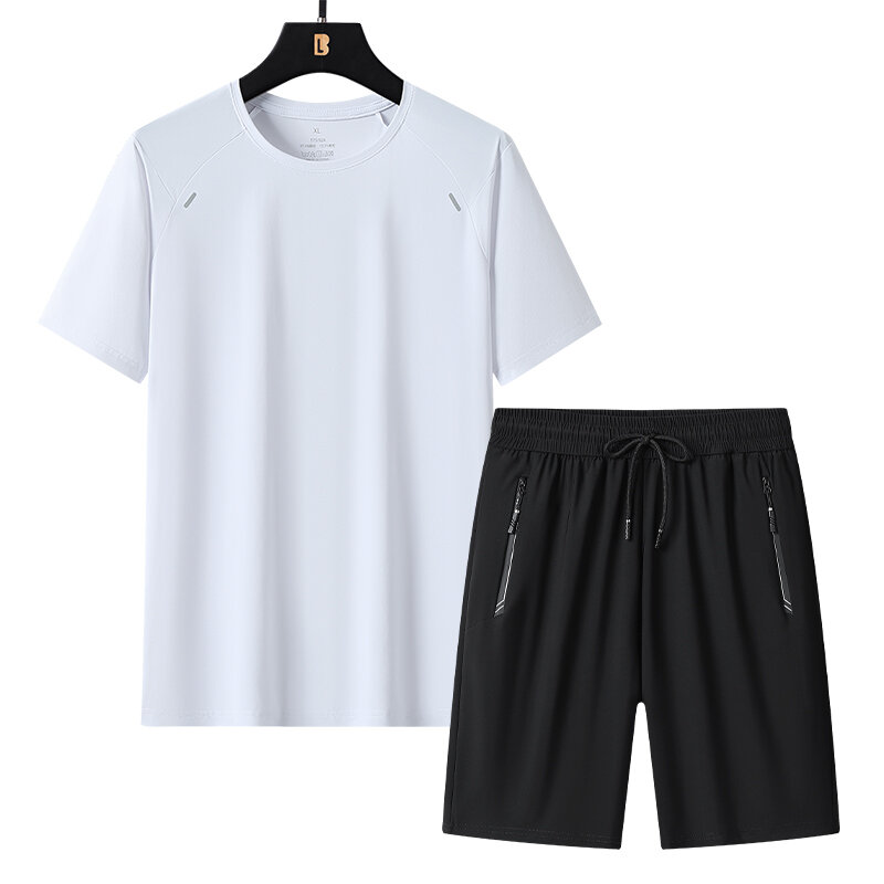 Conjunto de t-shirt e shorts de manga curta respirável masculino, fatos de treino monocromáticos, moletom para jogging, novo verão