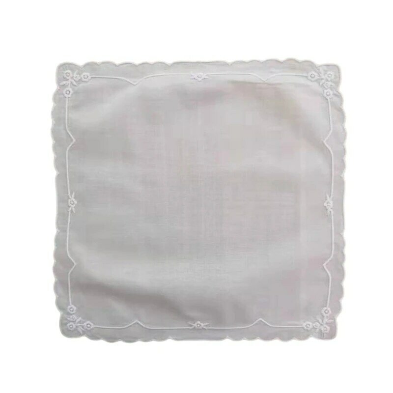 Wedding Handkerchief with Lace Edge Cotton Lady Handkerchief for Bridal Wedding Party Portable Towel Napkin Hankies Girl