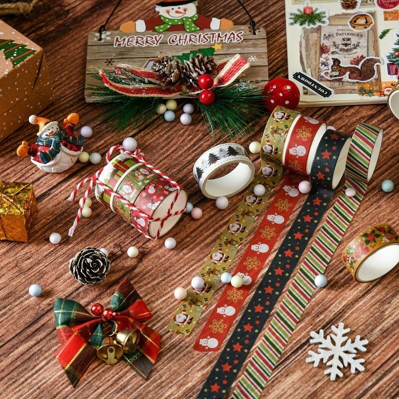 Ensemble de ruban adhésif décoratif Washi pour emballage cadeau, flocon de neige, cerf, arbre de Noël, scrapbooking, 6 rouleaux