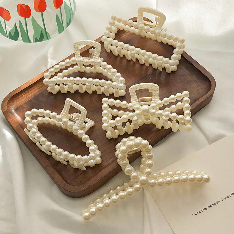 Elegante Perlen Perlen Haarnadel für Frauen Mode Geometrische Haar Klaue Barrettes Headwear Schachtelhalm Haar Clips Haar Krabben Zubehör