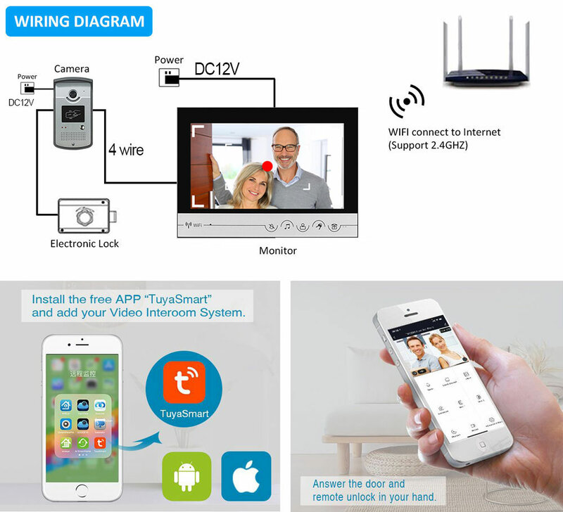Видеодомофон с экраном 9 дюймов, Wi-Fi, 1 монитор, 1 уличная камера RFID, электрический замок, разблокировка через приложение