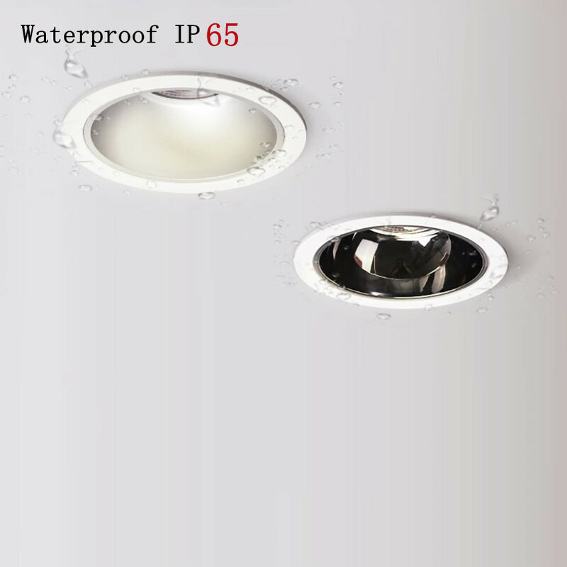 천장 주방 조명용 방수 LED 다운라이트 스포트 라이트, 실내 220V, 12W, 15W, 매입형 원형, 욕실 침실 호텔용