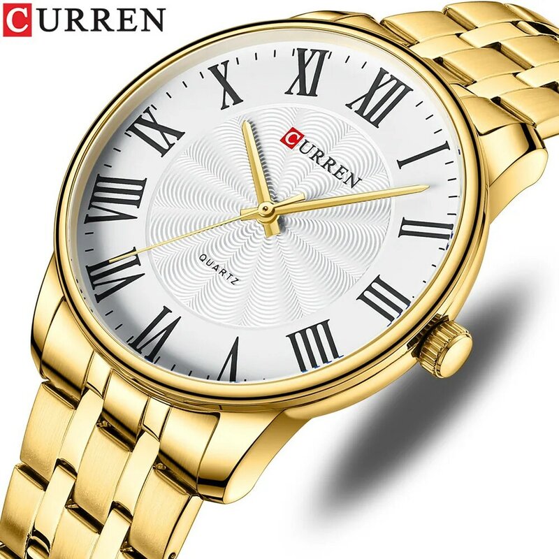 Curren 2023 jam tangan kuarsa bisnis minimalis pria, arloji Dial besar santai baja tahan karat penuh merek terkenal angka Romawi 8422