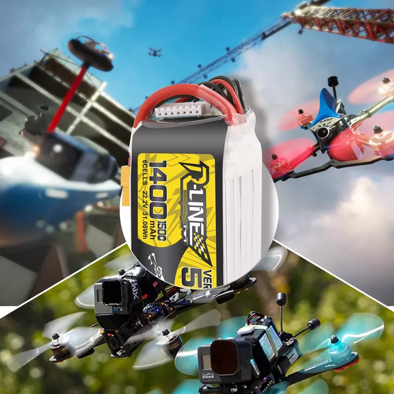 Tattu r-line baterai 1200mAh 1400mAh 6S Lipo 150C XT60 Plug RC daya untuk pesawat 5 inci FPV balap Multirotor bingkai Quadcopter