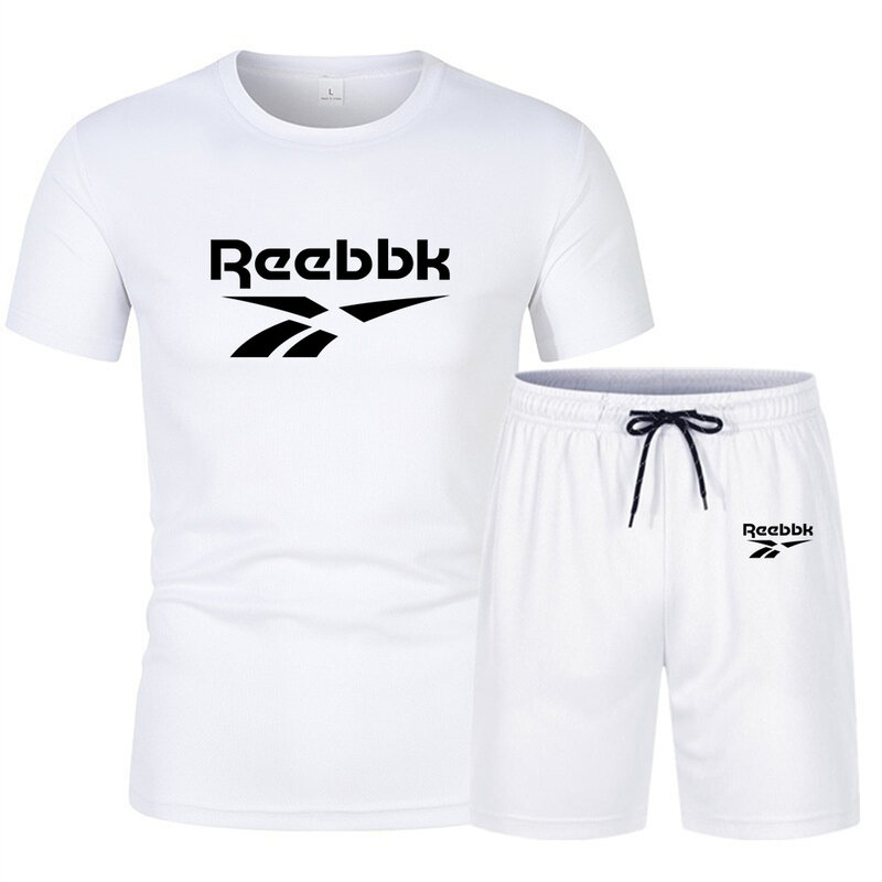 Conjunto esportivo casual masculino, camiseta e shorts com gola redonda, roupa leve e de secagem rápida, elegante, novo, duas peças, verão